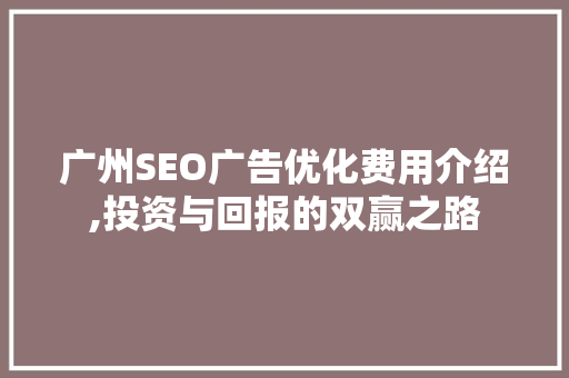 广州SEO广告优化费用介绍,投资与回报的双赢之路