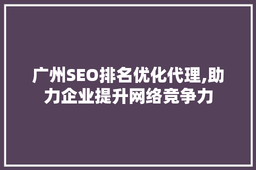 广州SEO排名优化代理,助力企业提升网络竞争力