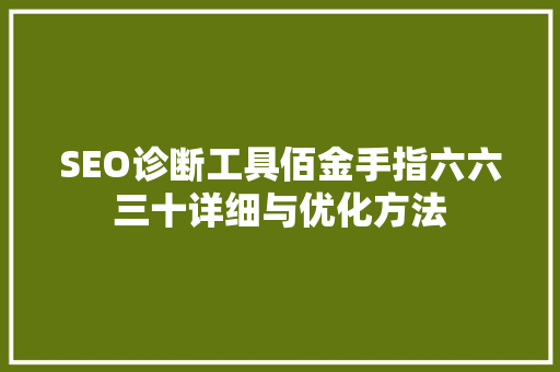 SEO诊断工具佰金手指六六三十详细与优化方法