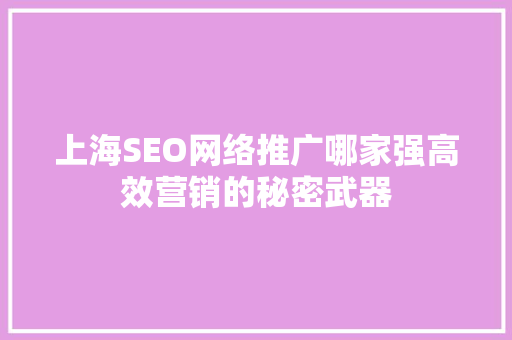 上海SEO网络推广哪家强高效营销的秘密武器