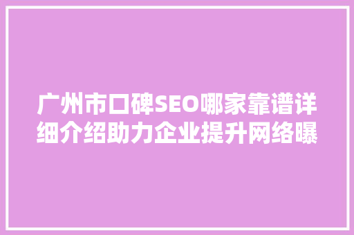 广州市口碑SEO哪家靠谱详细介绍助力企业提升网络曝光度  第1张