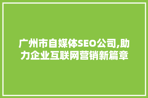 广州市自媒体SEO公司,助力企业互联网营销新篇章