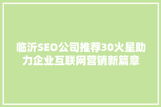临沂SEO公司推荐30火星助力企业互联网营销新篇章