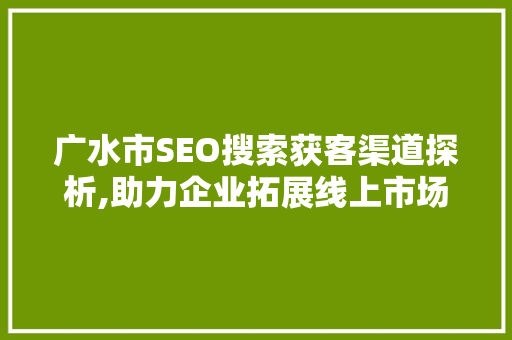 广水市SEO搜索获客渠道探析,助力企业拓展线上市场
