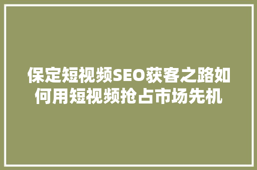 保定短视频SEO获客之路如何用短视频抢占市场先机