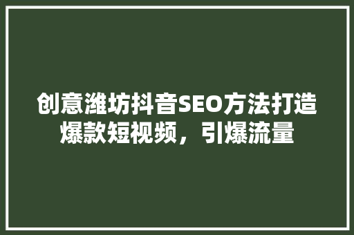创意潍坊抖音SEO方法打造爆款短视频，引爆流量