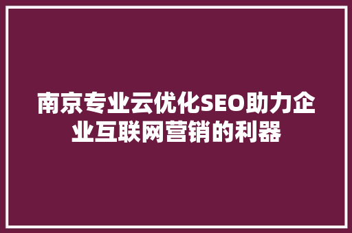 南京专业云优化SEO助力企业互联网营销的利器