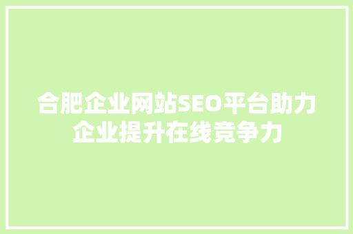 合肥企业网站SEO平台助力企业提升在线竞争力