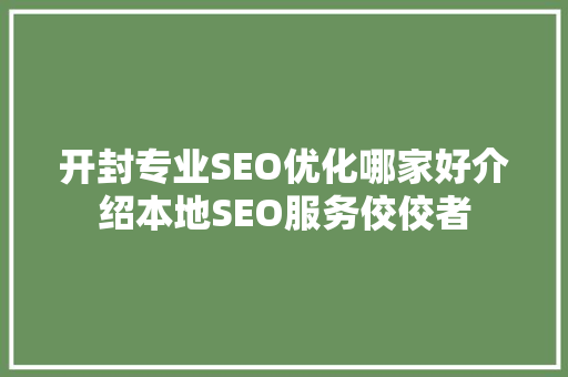 开封专业SEO优化哪家好介绍本地SEO服务佼佼者