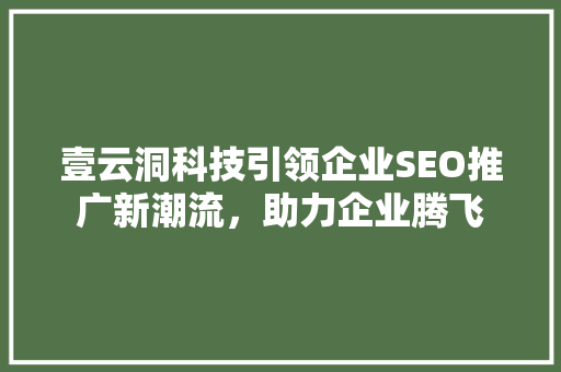 壹云洞科技引领企业SEO推广新潮流，助力企业腾飞