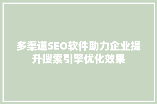多渠道SEO软件助力企业提升搜索引擎优化效果