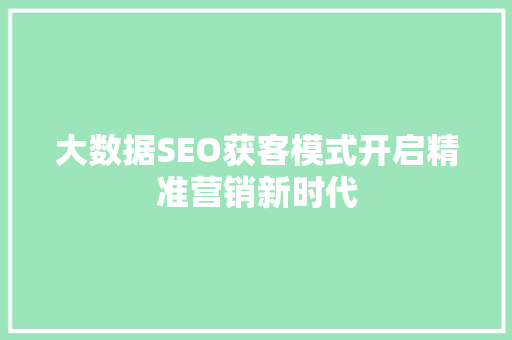大数据SEO获客模式开启精准营销新时代
