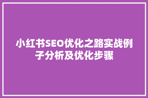 小红书SEO优化之路实战例子分析及优化步骤
