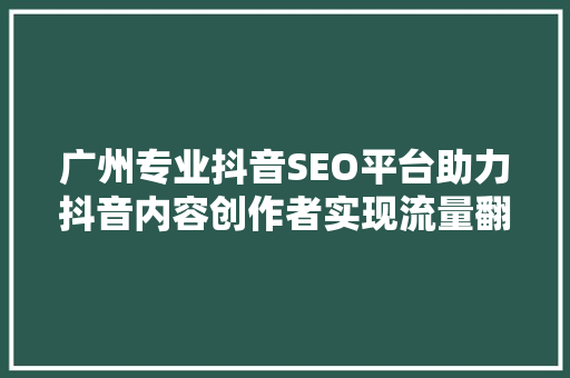 广州专业抖音SEO平台助力抖音内容创作者实现流量翻倍