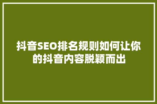抖音SEO排名规则如何让你的抖音内容脱颖而出  第1张