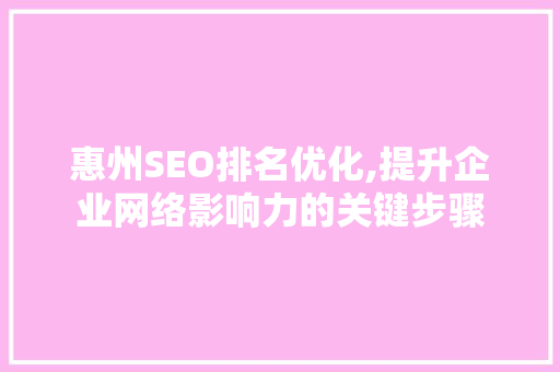 惠州SEO排名优化,提升企业网络影响力的关键步骤