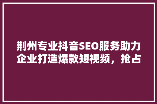 荆州专业抖音SEO服务助力企业打造爆款短视频，抢占流量红利