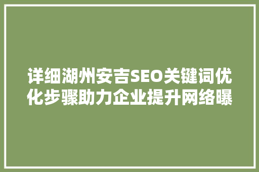 详细湖州安吉SEO关键词优化步骤助力企业提升网络曝光度