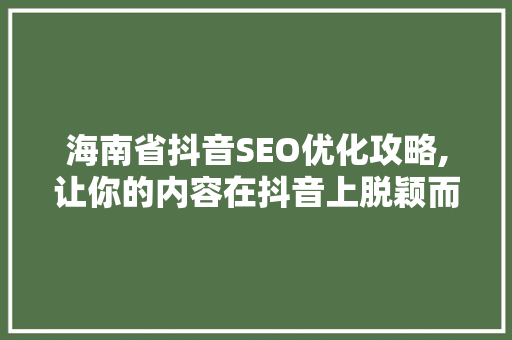 海南省抖音SEO优化攻略,让你的内容在抖音上脱颖而出  第1张