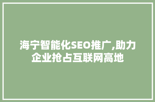 海宁智能化SEO推广,助力企业抢占互联网高地  第1张