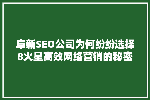 阜新SEO公司为何纷纷选择8火星高效网络营销的秘密武器