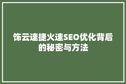 饰云速捷火速SEO优化背后的秘密与方法