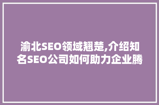 渝北SEO领域翘楚,介绍知名SEO公司如何助力企业腾飞