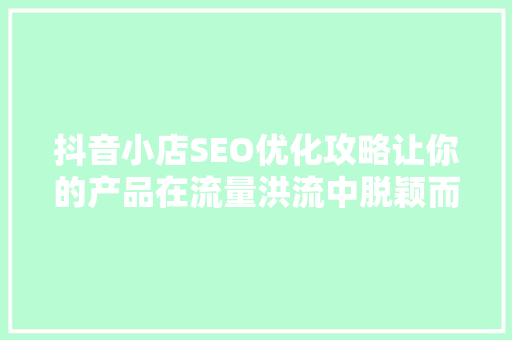 抖音小店SEO优化攻略让你的产品在流量洪流中脱颖而出  第1张