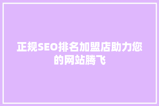 正规SEO排名加盟店助力您的网站腾飞