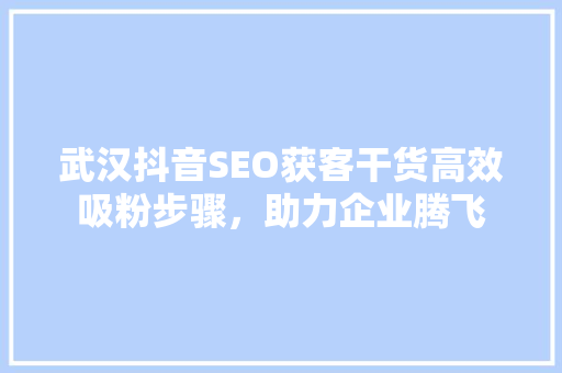武汉抖音SEO获客干货高效吸粉步骤，助力企业腾飞