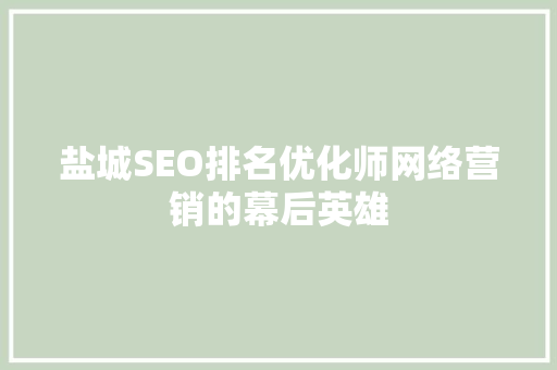 盐城SEO排名优化师网络营销的幕后英雄