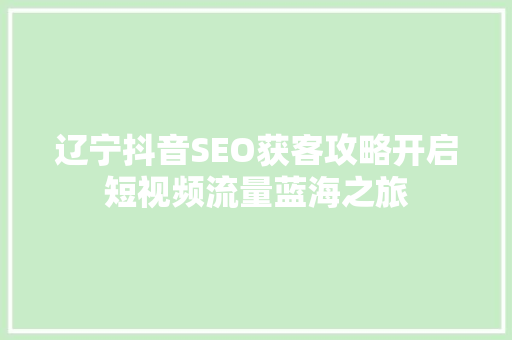 辽宁抖音SEO获客攻略开启短视频流量蓝海之旅