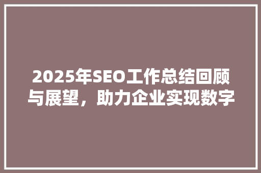 2025年SEO工作总结回顾与展望，助力企业实现数字化转型