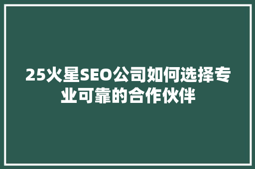 25火星SEO公司如何选择专业可靠的合作伙伴
