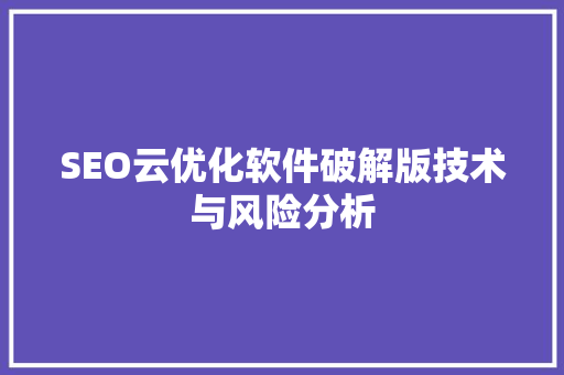 SEO云优化软件破解版技术与风险分析
