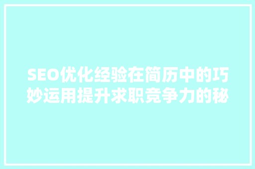 SEO优化经验在简历中的巧妙运用提升求职竞争力的秘密武器