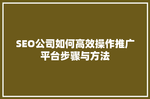 SEO公司如何高效操作推广平台步骤与方法