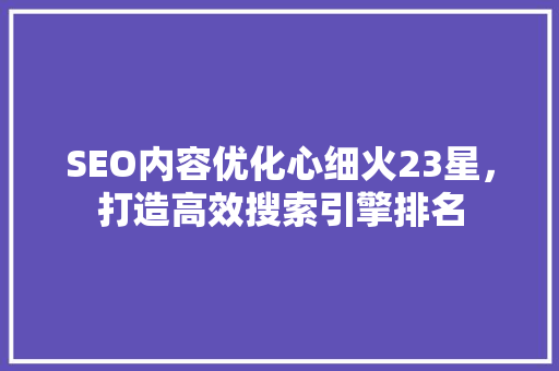 SEO内容优化心细火23星，打造高效搜索引擎排名