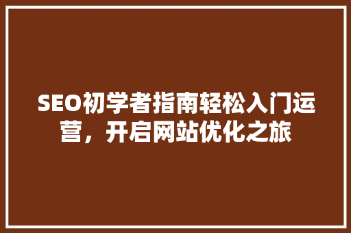 SEO初学者指南轻松入门运营，开启网站优化之旅