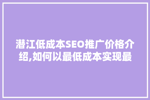 潜江低成本SEO推广价格介绍,如何以最低成本实现最佳效果