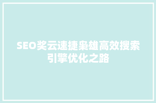SEO奖云速捷枭雄高效搜索引擎优化之路