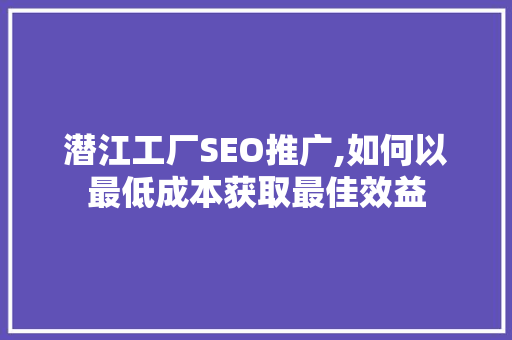 潜江工厂SEO推广,如何以最低成本获取最佳效益