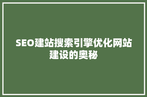 SEO建站搜索引擎优化网站建设的奥秘