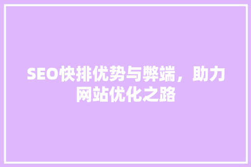 SEO快排优势与弊端，助力网站优化之路  第1张