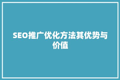 SEO推广优化方法其优势与价值