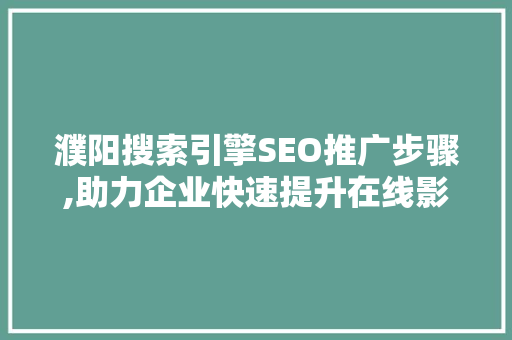 濮阳搜索引擎SEO推广步骤,助力企业快速提升在线影响力