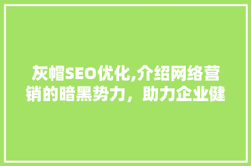 灰帽SEO优化,介绍网络营销的暗黑势力，助力企业健康崛起