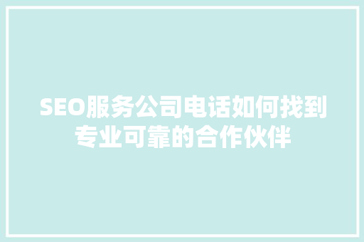 SEO服务公司电话如何找到专业可靠的合作伙伴  第1张