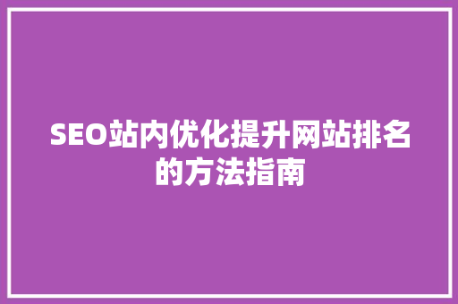 SEO站内优化提升网站排名的方法指南