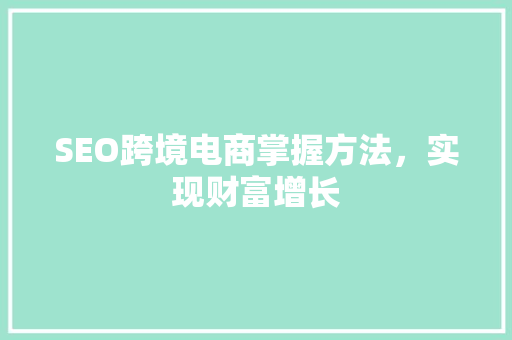 SEO跨境电商掌握方法，实现财富增长